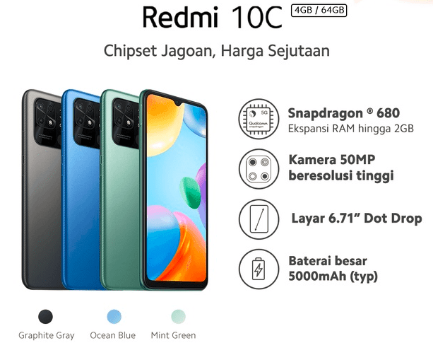 hp ram 4gb dibawah 2 juta Xiaomi Redmi 10C